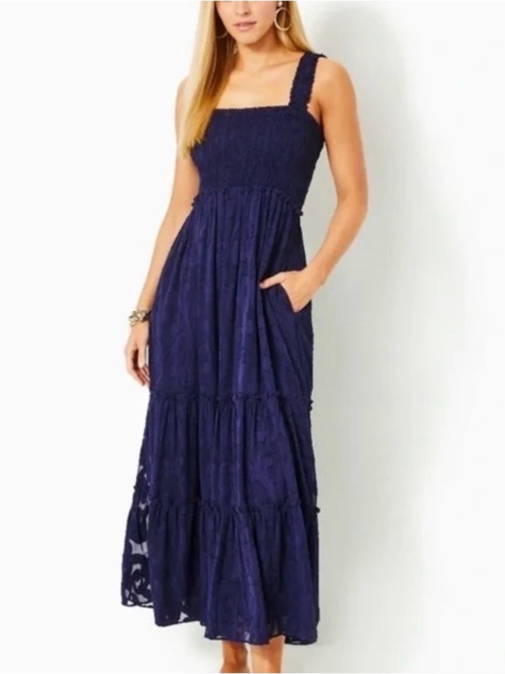Lilly Pulitzer Hadly Smocked Maxi Dress Sz M